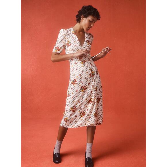 Rouje Gabin Dress - 38 - Ecru Red Floral Dots - New with Tags - Picture 1 of 15